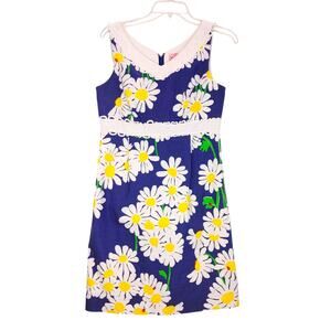 Lilly Pulitzer Del Mar Daisy Print Mini Dress V-Neck Navy Multi Womens Size 6
